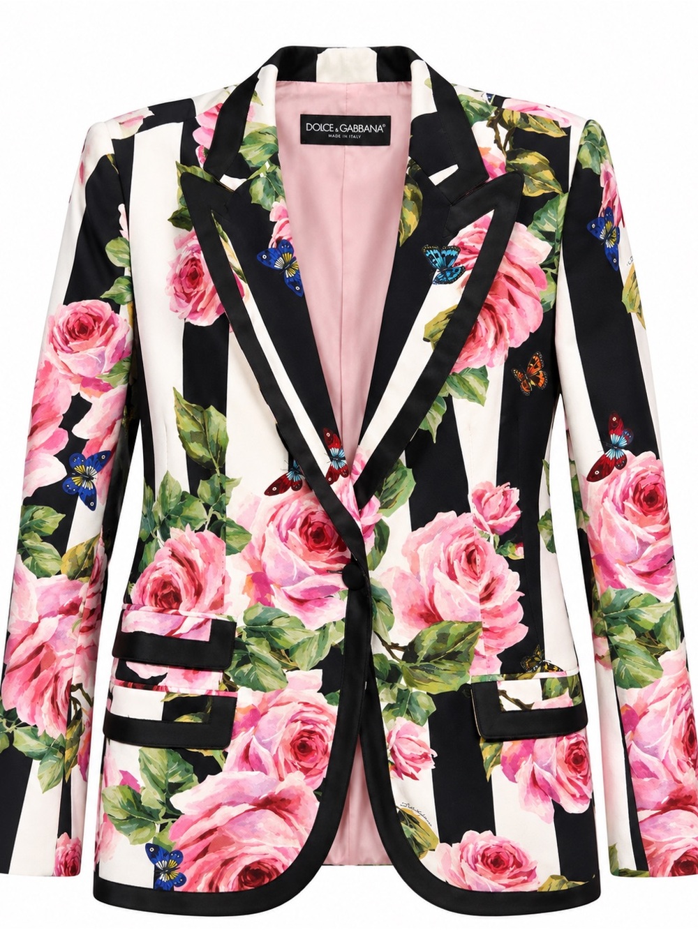 NWT Dolce & Gabbana Rose Butterfly Striped Silk Blazer IT 46
